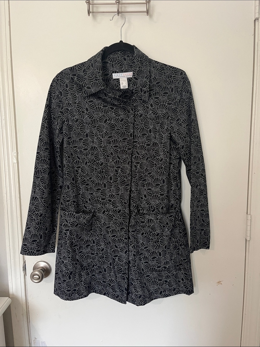 Karen Kane Black Floral-Print Long Blazer